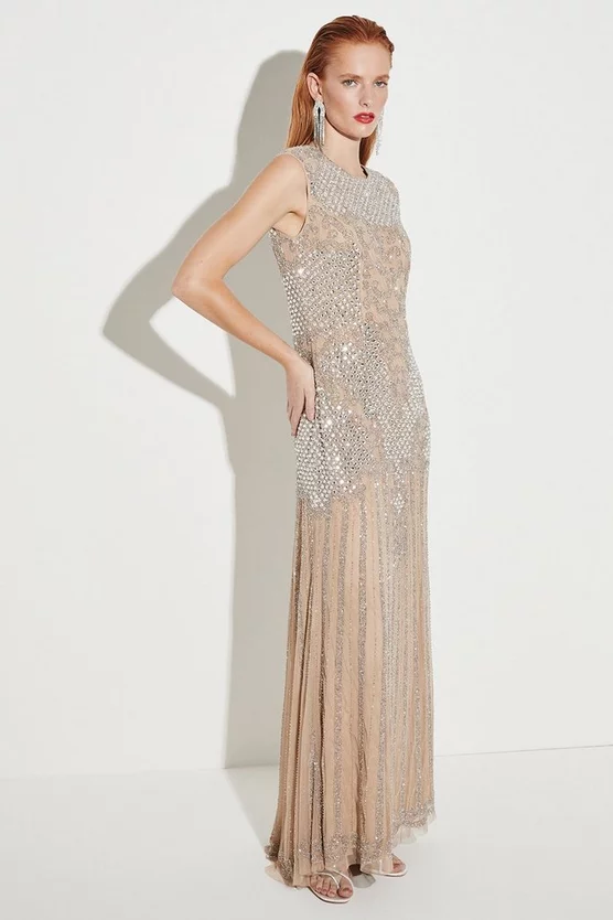 Wholesale 💯 Karen Millen Crystal Embellished Halter Maxi 👗 Dress - nude 🔔 9 Wholesale 💯 Karen Millen Crystal Embellished Halter Maxi 👗 Dress - nude 🔔 - Image 7