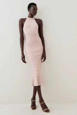 Wholesale 🌟 Karen Millen Stud Detail Knit Halter Neck Midaxi 👗 Dress - nude ✔️ 11 Wholesale 🌟 Karen Millen Stud Detail Knit Halter Neck Midaxi 👗 Dress - nude ✔️ -Karen Millen Outlet store womens nude stud detail knit halter neck midaxi dress