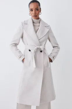Cheap 😀 Karen Millen Italian Virgin Wool Belted Collared 🧥 Coat 🎁 -Karen Millen Outlet store womens oatmeal italian virgin wool belted collared coat