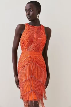 Best deal โ Karen Millen Embellished Halter Fringed Mini ๐ Dress - orange ๐ 15 Best deal โ Karen Millen Embellished Halter Fringed Mini ๐ Dress - orange ๐ -Karen Millen Outlet store womens orange embellished halter fringed mini dress
