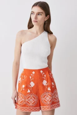 Cheapest 😀 Karen Millen Floral & Geo Embroidered Woven Short 👏 -Karen Millen Outlet store womens orange floral geo embroidered woven short 1