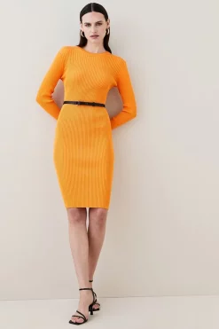 Top 10 ❤️ Karen Millen Rib Knitted Midi Belted 👗 Dress 🔥 -Karen Millen Outlet store womens orange rib knitted midi belted dress