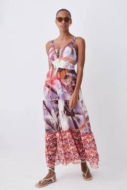 Outlet ⌛ Karen Millen Tropical Ikat Printed Woven Beach Maxi 👗 Dress - orange 👍 -Karen Millen Outlet store womens orange tropical ikat printed woven beach maxi dress