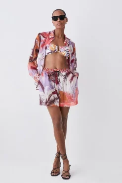 Flash Sale ❤️ Karen Millen Tropical Ikat Printed Woven Beach Shorts - orange 🔥 -Karen Millen Outlet store womens orange tropical ikat printed woven beach shorts