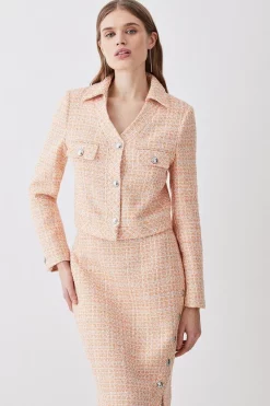 Flash Sale ✔️ Karen Millen Tweed Pocket Crop Jacket - orange 😍 -Karen Millen Outlet store womens orange tweed pocket crop jacket