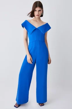 Best Sale 🎁 Karen Millen Tailored Bardot Wide Leg Jumpsuit 🔥 -Karen Millen Outlet store womens pale20blue tailored bardot wide leg jumpsuit 1
