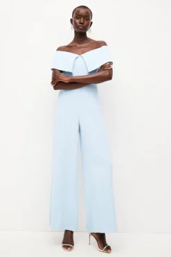 Best Sale 🎁 Karen Millen Tailored Bardot Wide Leg Jumpsuit 🔥 -Karen Millen Outlet store womens pale20blue tailored bardot wide leg jumpsuit 2