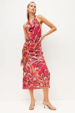 Coupon 🛒 Karen Millen Chain Fluid Crepe Wrap Woven Maxi 👗 Dress 🧨 -Karen Millen Outlet store womens pink chain fluid crepe wrap woven maxi dress