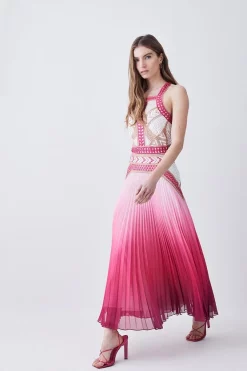 Flash Sale 🤩 Karen Millen Geo Guipure Metallic Woven Pleat Midi - pink ⭐ -Karen Millen Outlet store womens pink geo guipure metallic woven pleat midi