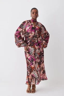 Promo ⌛ Karen Millen Plus Size Metallic Iridescent Column Midi 👗 Dress - pink 🤩 -Karen Millen Outlet store womens pink plus size metallic iridescent column midi dress