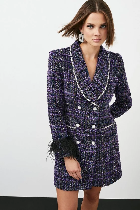 Budget ๐ Karen Millen Boucle Sparkle Diamante And Feather Tux Mini ๐ Dress - purple ๐งจ 7 Budget ๐ Karen Millen Boucle Sparkle Diamante And Feather Tux Mini ๐ Dress - purple ๐งจ - Image 5