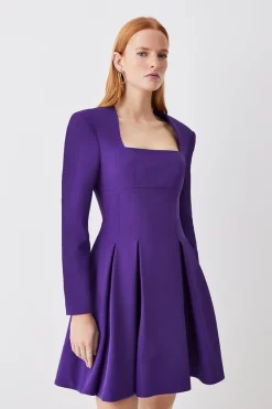 Wholesale 🛒 Karen Millen Tailored Long Sleeve Pleated Full 👗 Skirt Mini 👗 Dress 😍 -Karen Millen Outlet store womens purple tailored long sleeve pleated full skirt mini dress