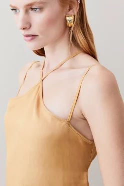 Outlet 🔥 Karen Millen Utility Viscose Twill Cut Out Drama Woven Cami 🎁 -Karen Millen Outlet store womens purple utility viscose twill cut out drama woven cami