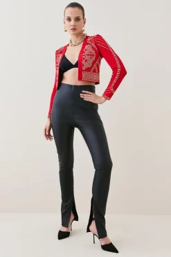 Cheapest 😍 Karen Millen Baroque Hotfix Cropped Knit Jacket ⭐ -Karen Millen Outlet store womens red baroque hotfix cropped knit jacket