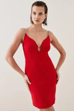 Coupon ⭐ Karen Millen Figure Form Crystal Embellished Strappy Mini - red 👍 -Karen Millen Outlet store womens red figure form crystal embellished strappy mini