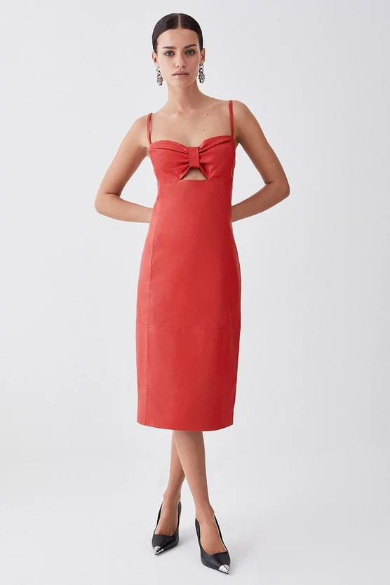 Promo 🛒 Karen Millen Petite Leather Bow Midi Pencil 👗 Dress - red ❤️ 8 Promo 🛒 Karen Millen Petite Leather Bow Midi Pencil 👗 Dress - red ❤️ - Image 6
