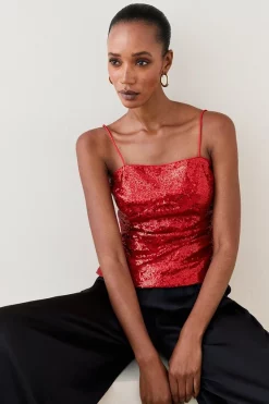 Best Sale π Karen Millen Sequin Strappy Cami Top π 15 Best Sale π Karen Millen Sequin Strappy Cami Top π -Karen Millen Outlet store womens red sequin strappy cami top 1