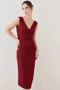 Best deal 🎁 Karen Millen Tweed Frayed Waistband Detail Midi 👗 Dress - red 🌟 13 Best deal 🎁 Karen Millen Tweed Frayed Waistband Detail Midi 👗 Dress - red 🌟 -Karen Millen Outlet store womens red tweed frayed waistband detail midi dress
