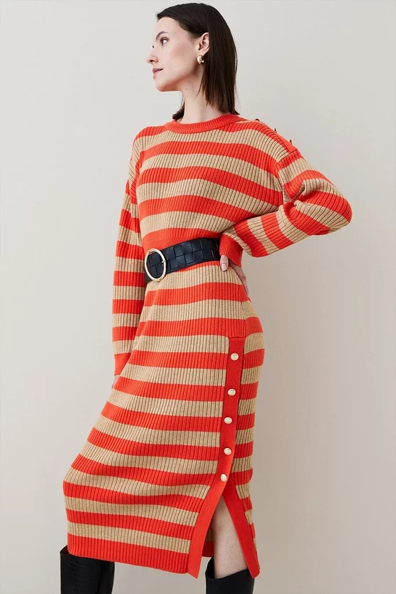 New 🎉 Karen Millen Wool Blend Striped Knitted Midi 👗 Dress 😀 7 New 🎉 Karen Millen Wool Blend Striped Knitted Midi 👗 Dress 😀 - Image 5