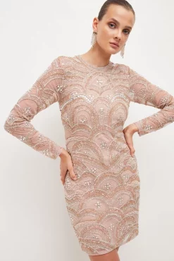 New 🔥 Karen Millen Embellished Mini 👗 Dress With Scallop Detail - rose ✔️ 13 New 🔥 Karen Millen Embellished Mini 👗 Dress With Scallop Detail - rose ✔️ -Karen Millen Outlet store womens rose embellished mini dress with scallop detail