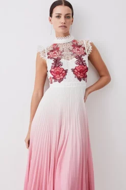 Brand new ✨ Karen Millen Petite Rose Guipure Lace Woven Pleat 👗 Skirt Midi 👗 Dress 🔔 -Karen Millen Outlet store womens rose petite rose guipure lace woven pleat skirt midi dress