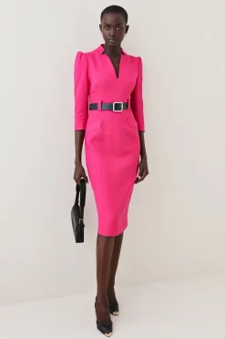 Discount 🎁 Karen Millen Forever Belted Midi Pencil 👗 Dress ✔️ -Karen Millen Outlet store womens rust forever belted midi pencil dress 2