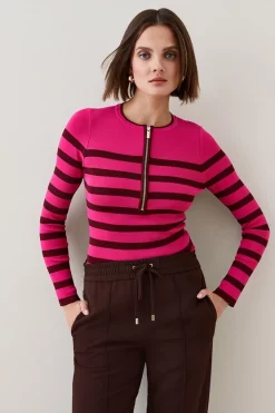 Best deal 💯 Karen Millen Long Sleeve Nautical Zip Front Knit Top 😍 -Karen Millen Outlet store womens rust long sleeve nautical zip front knit top 1