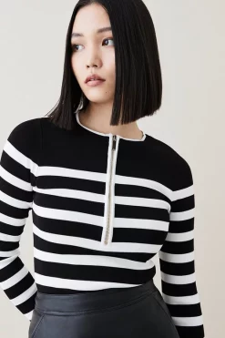 Best deal 💯 Karen Millen Long Sleeve Nautical Zip Front Knit Top 😍 -Karen Millen Outlet store womens rust long sleeve nautical zip front knit top