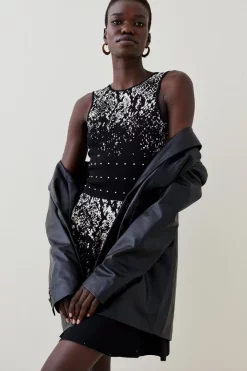 Brand new 🎁 Karen Millen Snake Studded Tie Back Knit Skater Mini 👗 Dress 😉 -Karen Millen Outlet store womens snake snake studded tie back knit skater mini dress