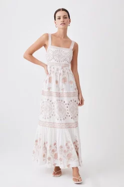 Best Pirce 🎁 Karen Millen Petite Floral & Geo Embroidered Woven Midaxi - stone ⌛ -Karen Millen Outlet store womens stone petite floral geo embroidered woven midaxi