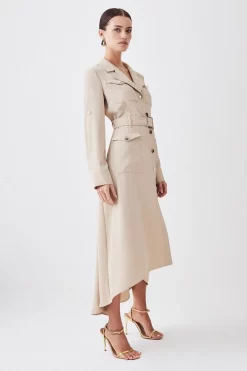 Best deal 🎉 Karen Millen Petite Soft Tailored Belted Crepe High Low 👕 Shirt Midi 👗 Dress - stone ❤️ -Karen Millen Outlet store womens stone petite soft tailored belted crepe high low shirt midi dress