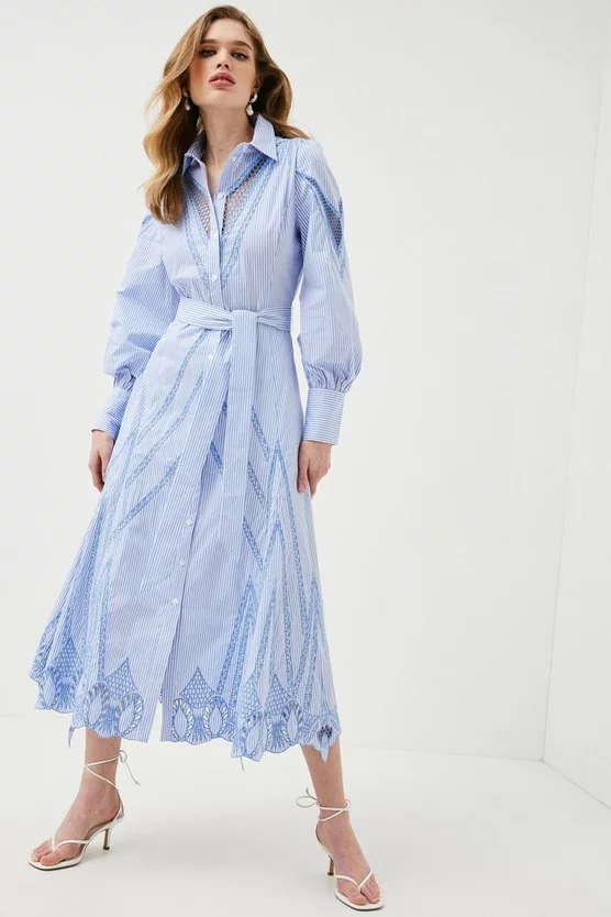 Buy 😀 Karen Millen Cutwork Poplin Embroidered Woven Maxi 👚 Shirt 👗 Dress - stripe 🛒 8 Buy 😀 Karen Millen Cutwork Poplin Embroidered Woven Maxi 👚 Shirt 👗 Dress - stripe 🛒 - Image 6