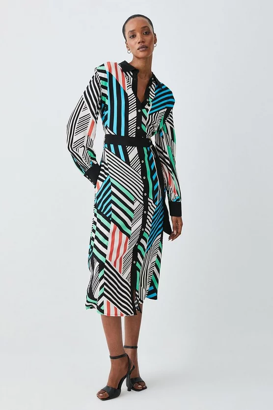 Promo 🎉 Karen Millen Spliced Stripe Belted Woven Midi 👕 Shirt 👗 Dress ⌛ 8 Promo 🎉 Karen Millen Spliced Stripe Belted Woven Midi 👕 Shirt 👗 Dress ⌛ - Image 6