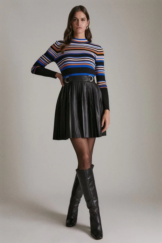 Budget ๐ Karen Millen Stripe Knit Pu Pleated ๐ Skirt Skater ๐ Dress โจ 8 Budget ๐ Karen Millen Stripe Knit Pu Pleated ๐ Skirt Skater ๐ Dress โจ - Image 6