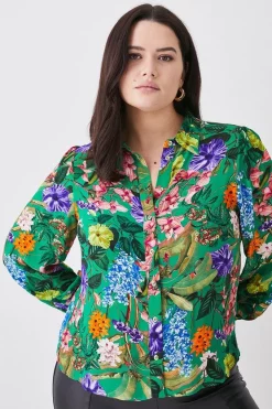 Buy 😉 Karen Millen Plus Size Spring Floral Woven 👚 Shirt - ☀️ summer green 🛒 -Karen Millen Outlet store womens summer20green plus size spring floral woven shirt