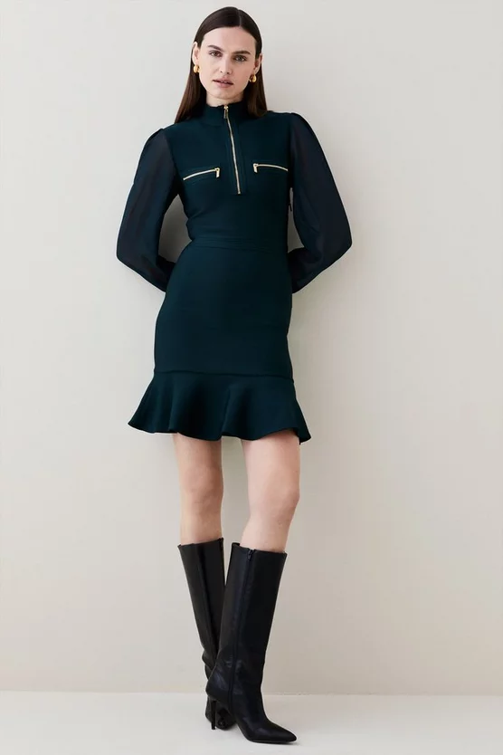 Best Sale 👏 Karen Millen Chiffon Sleeve Bandage Zip Neck Flippy Mini 👗 Dress ❤️ 8 Best Sale 👏 Karen Millen Chiffon Sleeve Bandage Zip Neck Flippy Mini 👗 Dress ❤️ - Image 6