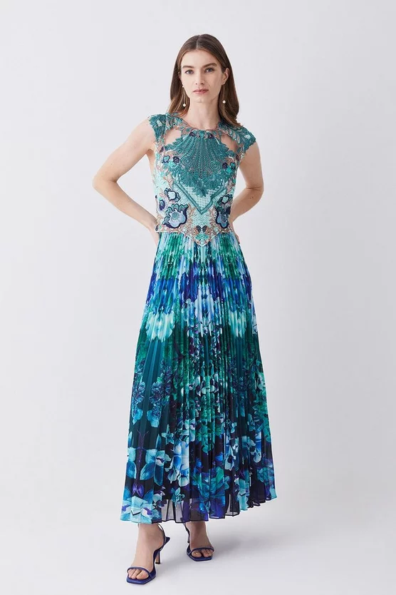 Hot Sale 🤩 Karen Millen Metallic Guipure Lace Mirrored Pleat Midi 👗 Dress - teal 😉 8 Hot Sale 🤩 Karen Millen Metallic Guipure Lace Mirrored Pleat Midi 👗 Dress - teal 😉 - Image 6
