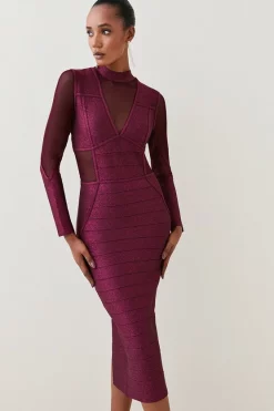 Discount 🎁 Karen Millen Sparkle Bandage Knit Long Sleeve Midi 👗 Dress ✨ -Karen Millen Outlet store womens teal sparkle bandage knit long sleeve midi dress 1