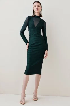 Discount 🎁 Karen Millen Sparkle Bandage Knit Long Sleeve Midi 👗 Dress ✨ -Karen Millen Outlet store womens teal sparkle bandage knit long sleeve midi dress