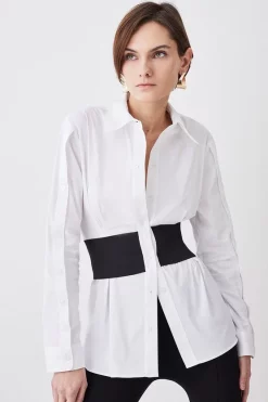 Discount ⭐ Karen Millen Cinched Waist Tailored 👕 Shirt - white 🔥 -Karen Millen Outlet store womens white cinched waist tailored shirt