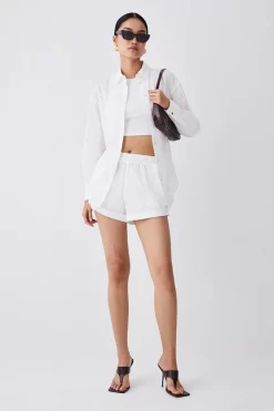 Top 10 🔔 Karen Millen Cotton Relaxed Fit Shorts - white ⭐ -Karen Millen Outlet store womens white cotton relaxed fit shorts