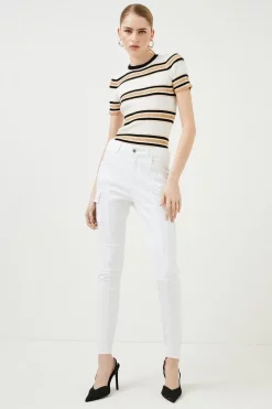 Outlet 👏 Karen Millen Gold Button Utility Skinny 👖 Jeans 🎉 -Karen Millen Outlet store womens white gold button utility skinny jeans